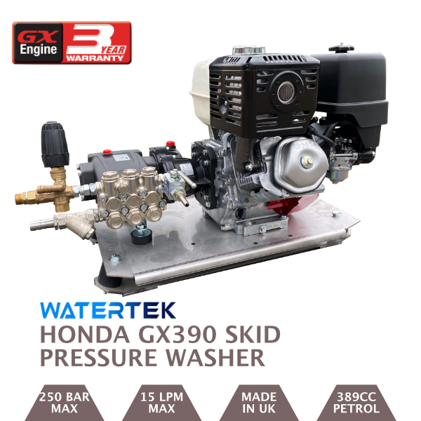Watertek Honda GX390 15LPM 250 Bar Skid Pressure Washer